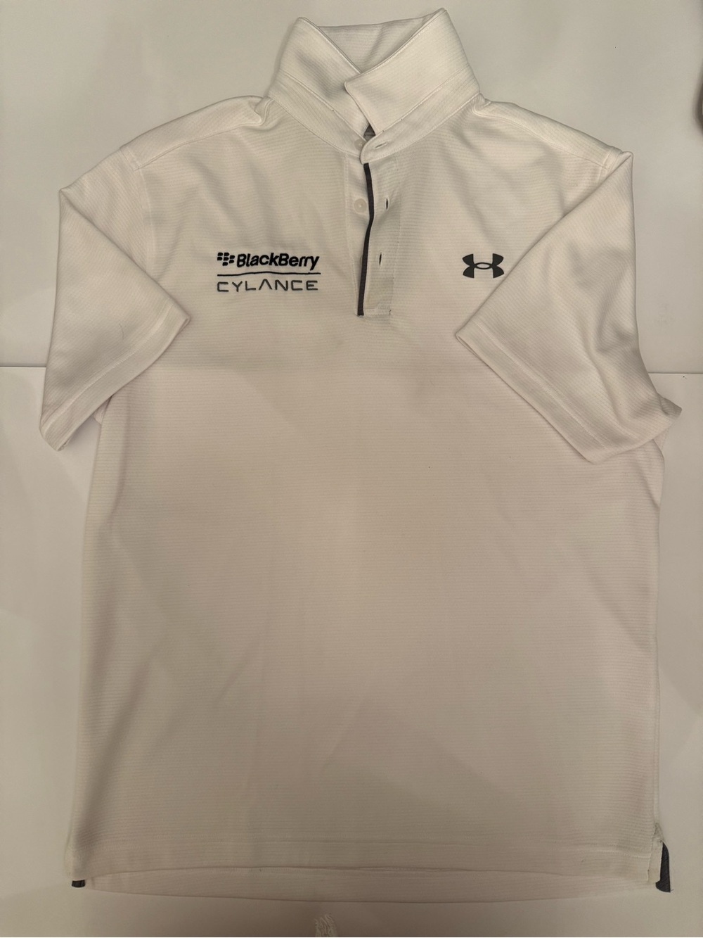 Under Armour White Polo Shirt (M) BlackBerry Cylance Logo